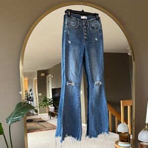 VERVET - High Rise Button Fly Distressed Flare Jeans